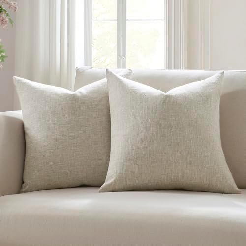 Meekio Set of 2 Linen Beige Pillow Covers 18x18, Farmhouse Linen ...