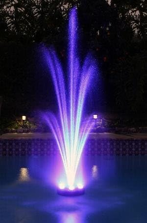 MAGIC POND FLOATING FOUNTAIN PJ2000-6C Includes 1580 GPH Pump, 360 RBG LEDs in Light Ring, Auto Color Change, Nozzles, 33 Foot Power Cords