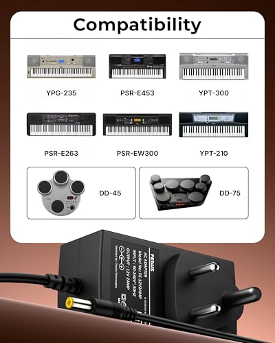 Image of FEDUS ClearTone12V 2A AC Power Adapter for Yamaha Keyboard, 2 Meter Cord, BIS Charging Power Supply Replacement for PA-130 PA-130B PA-3C, PSR, YPT, DGX, EZ, DD Series Digital Piano Portable Keyboard