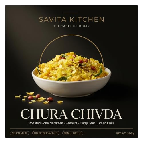 Image of Savita Kitchen Chura Chivda Namkeen 250g | Roasted Poha Chiwda Mixture with Peanuts, Curry Leaves & Green Chilli | Made in Mustard Oil | No Palm Oil, No Preservatives | Small Batch Tea Time Snack