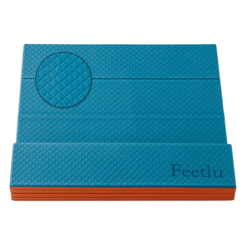 Feetlu Foldable Yoga Exercise Mat, 6mm/8mm/10mm/12mm Thickness, 72 x 24 Inch - Lightweight, Anti-Slip, and Easy to Store for Yoga, Pilates, Home Workouts, and Floor Exercises (Teal/Orange 6mm)