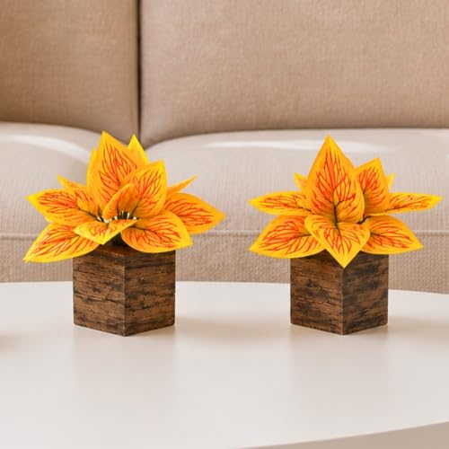 Image of DecoreBugs Artificial Real Touch Flower Plant with Pot (Pack of 2), 16 cm Height, Decorative Faux Floral Plant for Home, Office, Living Room, Bedroom, Table & Shelf Decor
