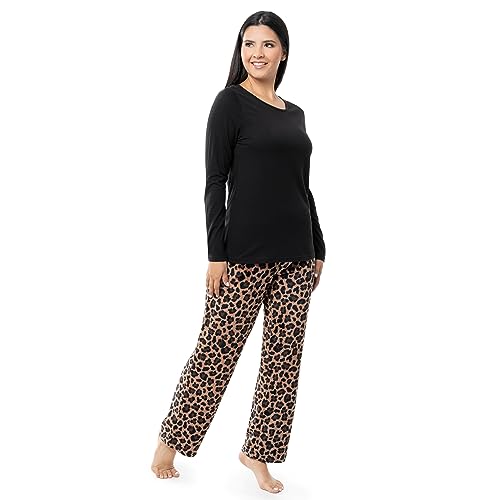 Image of Fruit of the Loom Women's Sueded Jersey Crew Top and Fleece Pant Sleep Set