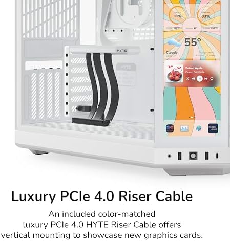 HYTE Y70 Touch Infinite Modern Aesthetic Gaming PC Case - Integrated 2.5K LCD Touchscreen Screen Display - Dual Chamber ATX Desktop Chassis - 10 Fan Capacity - Luxury PCIe 4.0 Riser Cable - Snow White - 5