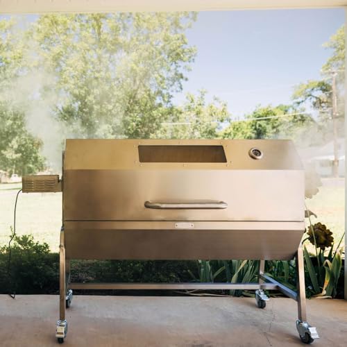 Titan Great Outdoors 13W Stainless Steel Rotisserie Grill Roaster with Glass Hood 85 LB Capacity