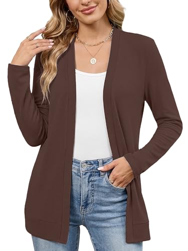 Heymoments Summer Sweaters for Women Lightweight Cardigan Coffee X-Large Open FrontLong Sleeve Loose V Neck Ladies Shrugs Causal Girls Bolero Soft Spring Fall Winter Tops Knitted Coat