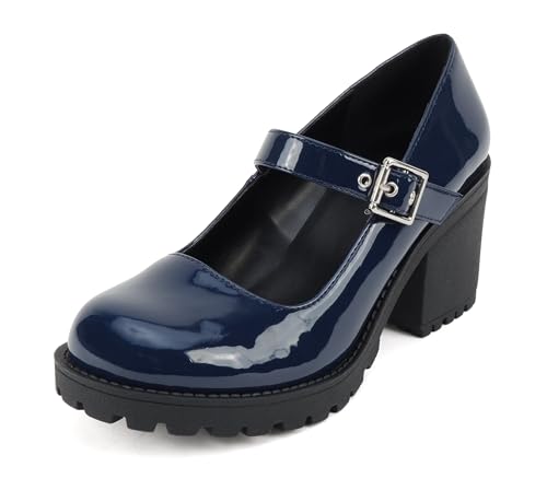 Image of Soda inchEviana inch ~ Women Mary Jane Round Toe Mid Chunky Block Heel Lug Sole Pump with Adjustable Strap