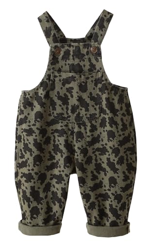 SEAUR Toddler Sleeveless Adjustable Overalls Baby Boy Vintage Fashion Jumpsuit Wide Leg Overalls Dark Green 18-24 Months
