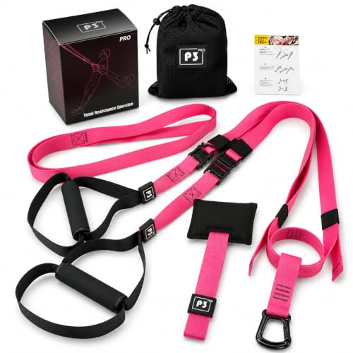 Pink TFORESTER suspension straps with padded handles and door anchor — the two-year warranty is double the term of every other pick here