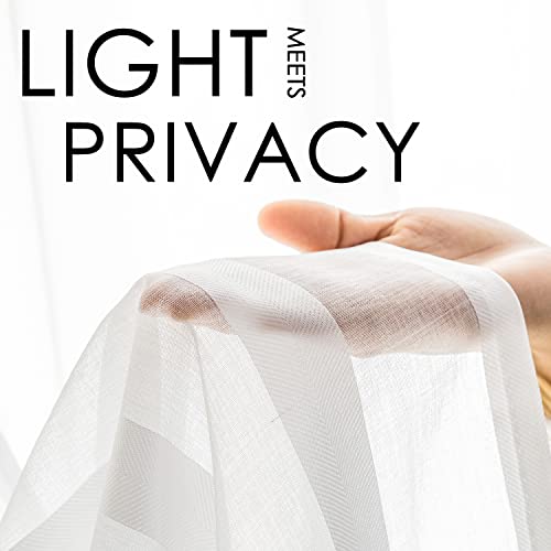 Vangao White Sheer Curtains Stripe Sheer Curtains 84 Inch Length 2 Panels Set Light Filtering Privacy Semi Sheer Voile Curtain Panels For Living Room Bedroom Grommet Top Window Treatments #TOP3