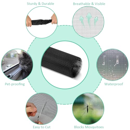 Rindion 48x102 Inch Window Screen Replacement, DIY Adjustable Pet-Proof Patio Screen, Anti-Mosquito Window Screen Mesh for Porch and Sliding Doors
