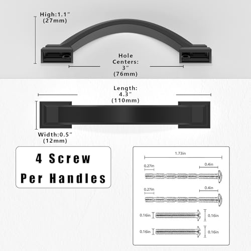 Asimerdeco 10 Pack Matte Black Cabinet Pulls 3 Inch(76mm) Kitchen Cabinet Handles Solid Zinc Alloy Cabinet Hardware Drawer Pulls by Asimerdeco - Image 2