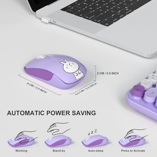 Image of FOPETT Wireless Keyboard and Mouse Cute Mouse and Keyboard 2.4G Wireless Keyboards with Colorful 68 Keys Typewriter Retro Round Keycap for PC, Laptop,Tablet,Computer Windows - Purple Colorful