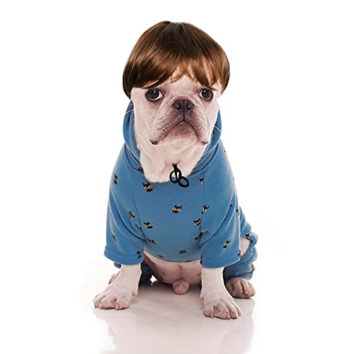 YAODHAOD Peluca de perro, divertida peluca sintética, disfraz de cachorro y gatito, adecuada para gatos y perros pequeños (lino con flequillo)