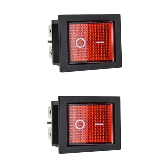 KCD4-201N AC Rocker Switch 250V 16A 4 Pins 2 Position with Red LED Indicate Light Positive Tactile Feedback Prevent Misoperation Toggle Switches for Belt Sander Bench Grinder Generator (2/Pack)