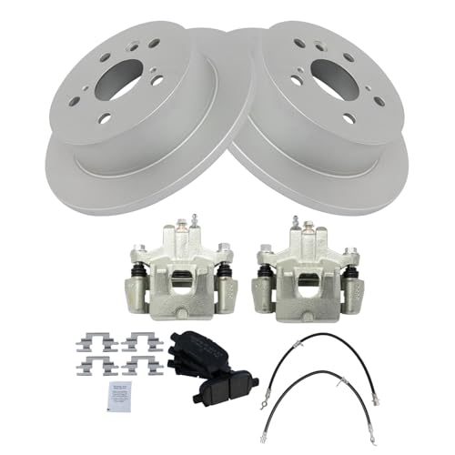 Image of TRQ Rear Brake Pad and Rotor Set Ceramic Coated Rotors Calipers Compatible with 2006-2007 Toyota Avalon 2006-2008 Solara