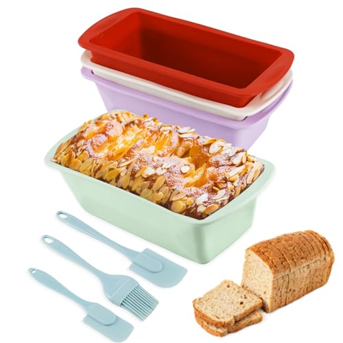 OXRXRO 4 moldes de silicona Plumcake para pan, molde para pan en caja, molde mini Plumcake antiadherente, moldes para pan de silicona para horno y microondas
