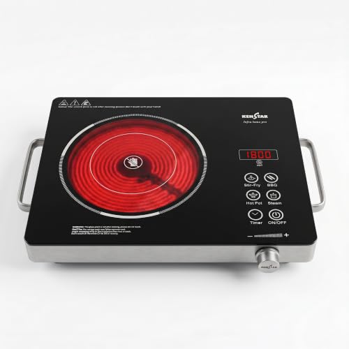 Image of Kenstar Infra LUMO PRO 2200W Infrared Stove with Steel Grill Rack|Crystal Glass Top|Touch Panel & Digital Display|Suitable for all cookware|Black and Silver