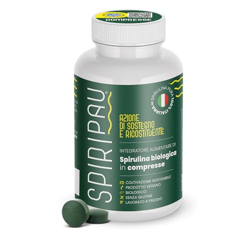 Spirulina Bio Compresse - Alga Spirulina Italiana Senza Glutine - Superfood Ricco di Proteine, Vitamine e Minerali - per Dimagrire e Benessere - 100 Compresse