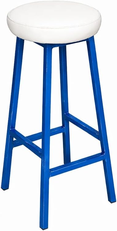 57194 Metal Breakfast Stool/Cushioned Seat Dining Barstool Chairs Kitchen Cafe, Cushioned Stool for Home/Kitchen/Office and Restaurants - White Cushion with Blue Frame