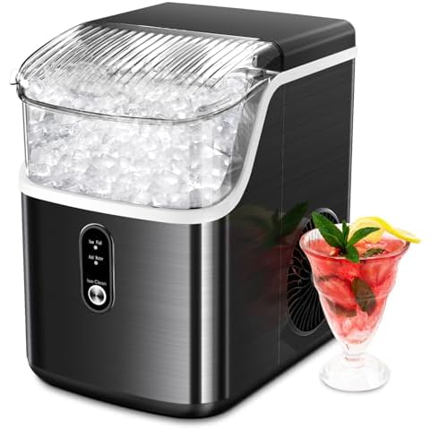 Nugget Ice Maker Up to 35lbs of Ice a Day with Self-Cleaning,Removable Ice Basket&Scoop, Black Cover