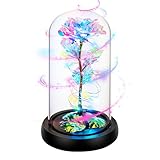 Childom Valentines Day Rose Gifts for Her,Birthday Gifts for Women Mom Mothers Day,Flowers for Delivery Prime,Rotating Colorful Light Up Rose in A Glass Dome,Anniversary Valentines Rose Gift for Wife