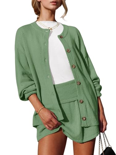 Image of Tankaneo 2 Piece Sweater Sets for Women Long Sleeve Cardigan Outfits Mini Skirts Knit Matching Lounge Set