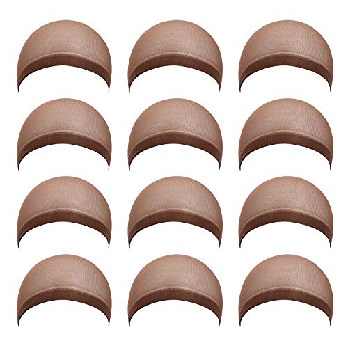 MapofBeauty 12pcs One Size Stretchy Nylon Women and Men Wig Cap (Coffee)