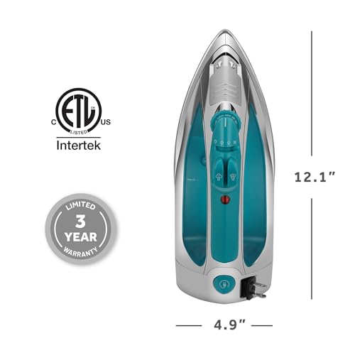 Sunbeam Turbo Steam Iron, 1700 Watt, Nonstick Ceramic Soleplate, Horizontal or Vertical Shot of Steam, Quick Heating, 3-Way Auto-Off, White and Chrome (Chrome/Teal) by Sunbeam - Image 9