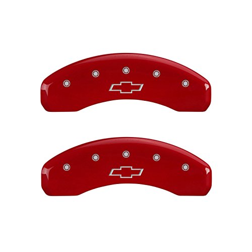 Mgp Caliper Covers 14004Sbowrd 'Bowtie' Engraved Caliper Cover With Red Powder Coat Finish And Silver Characters, (Set Of 4) #TOP1