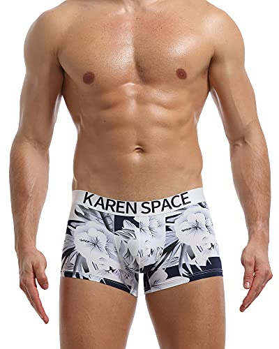 FULLSCHARM Sexy Herren-Boxershorts, Seide, bedruckt, hochelastisch, ideal für sportliche Unterstützung, blume, Large Cover