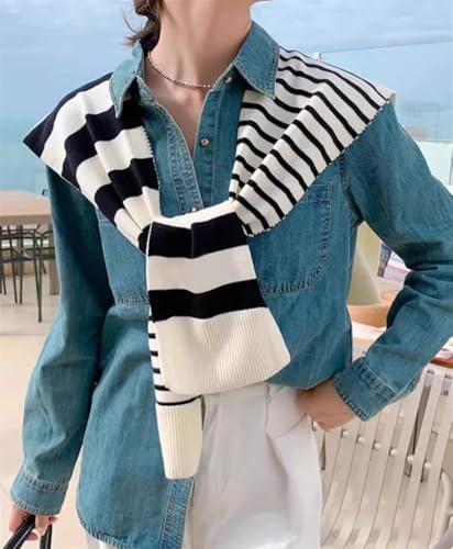 Knitted Stripe Shawl Wraps for Women Designer Cardigan Vintage Scarf for Women Knotted Shoulder Tops Cape Travel Scarves 20254