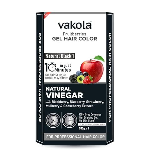 Image of Natural Black 20 Minutes Gel Hair Color, Fruitberries Extracted - 100% Grey Coverage, No Skin Stain- 500ML Developer and 500ML Colorant, Pack of 1