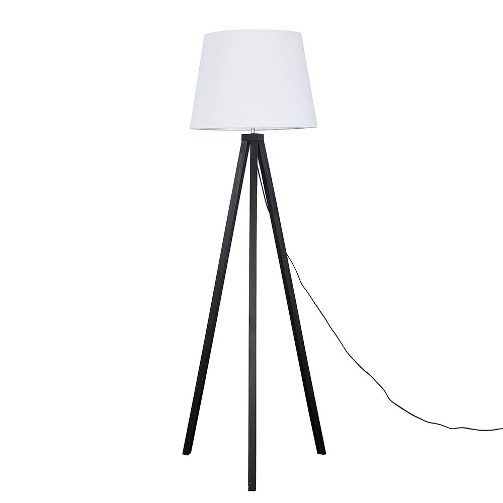 MiniSun | Modern Black Wood Tripod Design Floor Lamp with a White Tapered Shade | Floor Lamps & Torchieres, Home Décor & Improvement Essential | Includes Bulb [3000K Warm White]