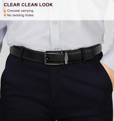 Image of BULLIANT Men Ratchet Belt 2 Pack, Click Sliding Leather Belt Adjustable for Gift Men Dress Casual Jeans 1 3 /8,Cut for Fit