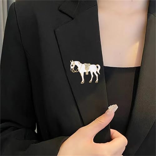 Image of Dreuyet Horse Brooch Pin Horse Racing Suit Lapel Pin for Women Men Rhinestone Antique Gold Horse Animal Brooch Clothing Outfits Accessory Jewelry