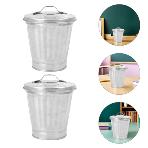 Image of Zerodeko 2Pcs Mini Metal Trash Can with Lid, Small Metal Trash Can, Multipurpose Desktop Wastebasket Flower Pots for Indoor Plants Kitchen Office Storage