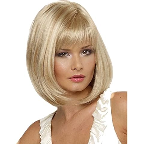 Royalfrist Short Blonde Straight Bob Wigs with Bangs for Women Synthetic Wig for Cosplay, Daily, Halloween Cover
