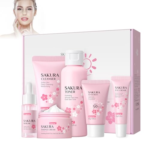 Fengyang® 6 Piezas Set De Cuidado De La Piel Sakura, Kit Hidratante Para El Cuidado De La Piel, Herramienta Para El Cuidado Del Rostro, Kit De Cuidado De La Piel Con Efecto Hidratante (6-set)