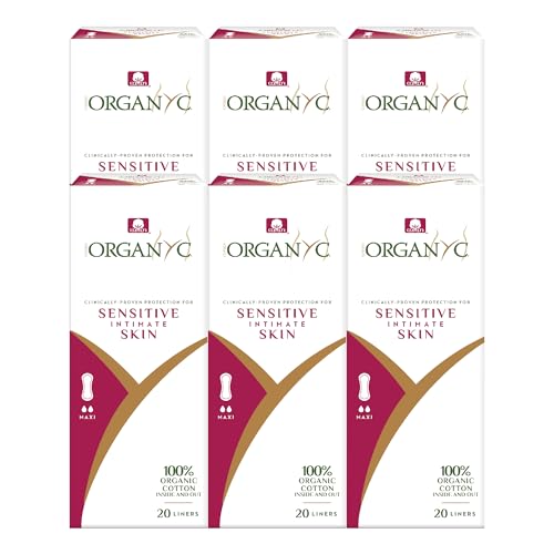 Image of Organyc - 100% Certified Organic Cotton Inside and Out Flat Panty Liner - Everyday Sanitary Pad, Free from Wood Pulp, Perfumes, SAP and Chemicals, Maxi Flow, 120 Count(6 Pack, Maxi Flow)