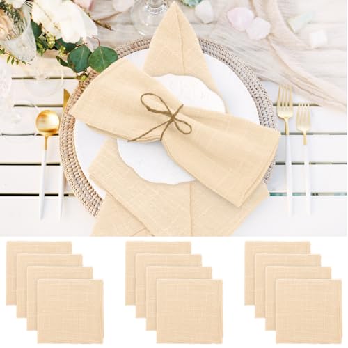 Wapasezyar Paquete de 12 servilletas de tela, 42x42 cm, servilletas de lino lavables para Navidad, restaurante, bodas, eventos, celebraciones familiares, cumpleaños, fiestas (Beige)