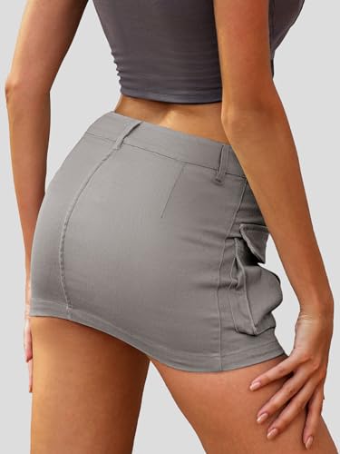 Image of ELLEVEN Low Rise Denim Mini Skirt for Women High Stretch Jean Skirts