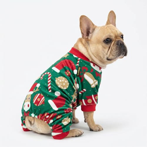 Image of Fitwarm Christmas Dog Pajamas, Dog Winter Clothes for Small Dogs Boy Girl, Lightweight Velvet Pet Jammies, Red, Green, Medium