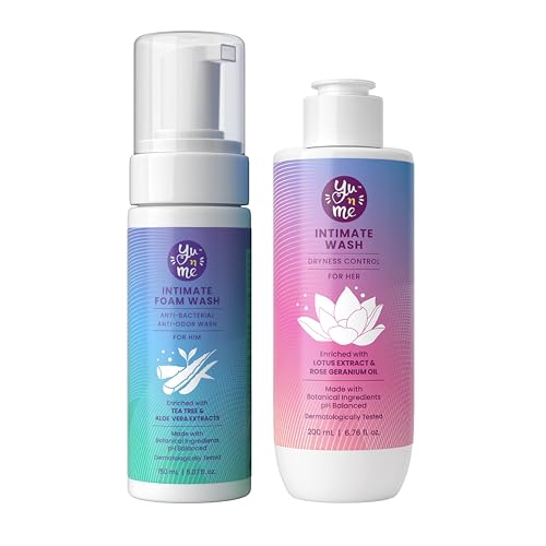 Image of Yu n Me Intimate Care Combo for him & her | Women's Wash for Dryness Control & Men's Foam Wash for Odor Protection | pH Balanced, Gentle, Aloe Vera, Tea Tree & Botanical Extracts