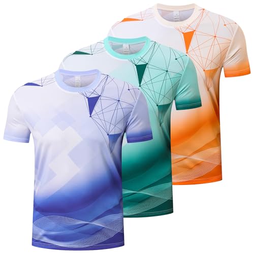 Cimic 3er Pack Sport Tshirts Herren Sportshirt Herren Kurzarm T Shirt Funktionsshirt Atmungsaktive Trainingsshirt Männer Fitness Gym Laufshirt Wandershirt Men Set (T5070-Green-Orange-Purple-L)