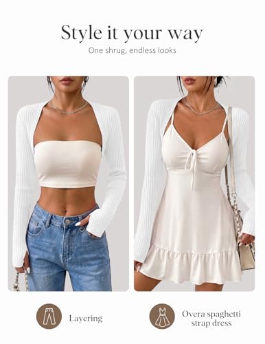 Image of Women's Long Sleeve Shrug Sweaters Knit Bolero Shoulder Open Cropped Cardigan
