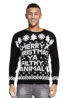 Aarhon Mens Mery Christmas Ya Filthy Animal Printed Knitted Christmas Jumper UK (UK, Alpha, XL, Regular, Regular, Black)