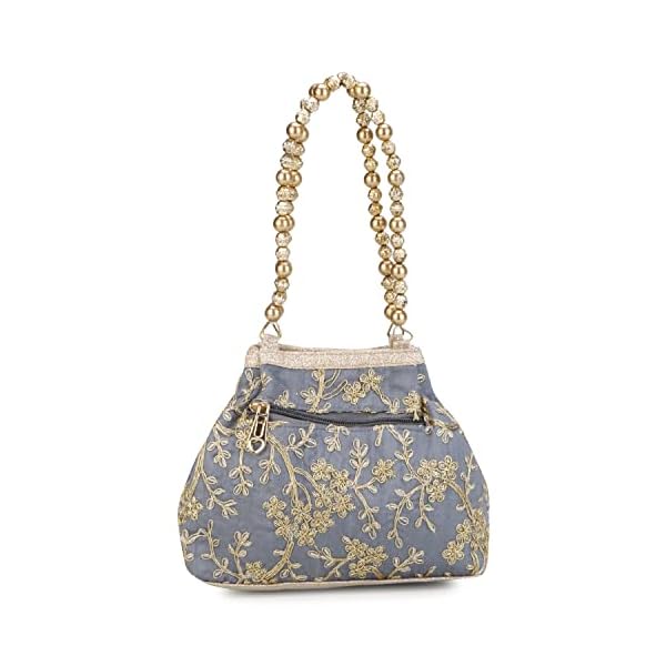 Shanvi handicraft Raw-Silk Designer Potli Bag for women with Golden Embroidery and Golden Pearl Handle Tassel - Image 6