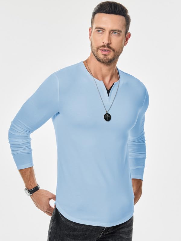 Men's V Neck Long Sleeve Shirts Casual Henley Cotton T-Shirts Slim Fit Longline Tee Shirts4