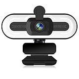 FUMAX 1080P Webcam with Microphone for Desktop, USB PC Laptop Computer Camera with Ring Light & Webcam Cover, 3 Light Colors, 110 Wide Angles View, Plug and Play